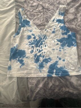 PINK Victoria's Secret White and Blue Tie-Dye Dodgers Crop Tank